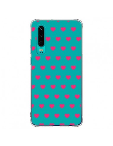 Coque Huawei P30 Coeurs Roses Fond Bleu - Laetitia