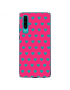 Coque Huawei P30 Coeurs Bleus Fond Rose - Laetitia