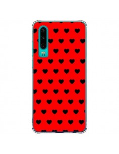Coque Huawei P30 Coeurs Noirs Fond Rouge - Laetitia