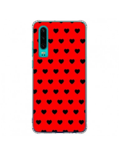 Coque Huawei P30 Coeurs Noirs Fond Rouge - Laetitia