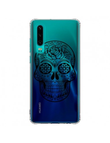 Coque Huawei P30 Tête de Mort Mexicaine Noir Transparente - Laetitia