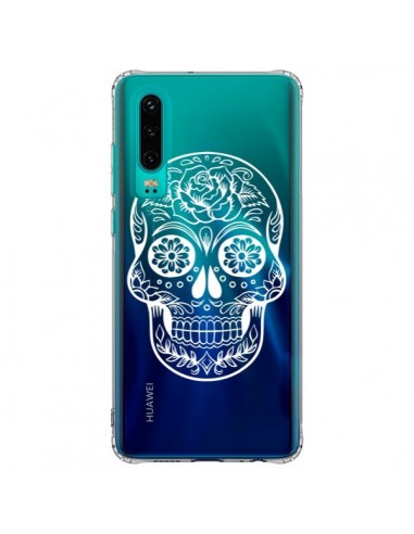 Coque Huawei P30 Tête de Mort Mexicaine Blanche Transparente - Laetitia