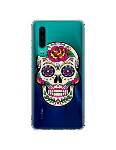 Coque Huawei P30 Tête de Mort Mexicaine Fleurs Transparente - Laetitia