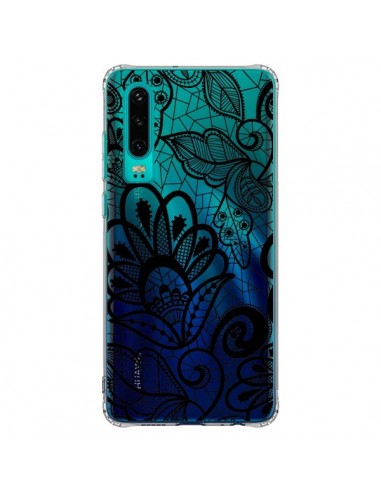 Coque Huawei P30 Lace Fleur Flower Noir Transparente - Petit Griffin