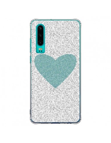 Coque Huawei P30 Coeur Bleu Vert Argent Love - Mary Nesrala