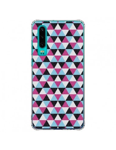 Coque Huawei P30 Azteque Triangles Rose Bleu Gris - Mary Nesrala