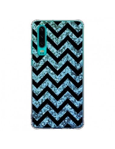 Coque Huawei P30 Chevron Aqua Sparkle Triangle Azteque - Mary Nesrala