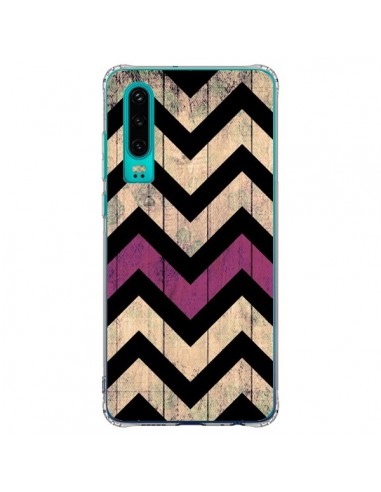 Coque Huawei P30 Chevron Vintage Bois Wood - Mary Nesrala