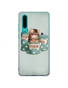 Coque Huawei P30 Chaton Chat Kitten Boite Cookies Pois -...