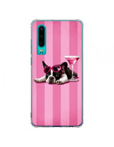 Coque Huawei P30 Chien Dog Cocktail Lunettes Coeur Rose - Maryline Cazenave