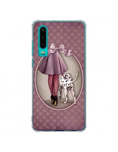 Coque Huawei P30 Lady Chien Dog Dalmatien Robe Pois - Maryline Cazenave