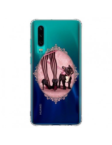 Coque Huawei P30 Lady Jambes Chien Bulldog Dog Rose Pois Noir Transparente - Maryline Cazenave