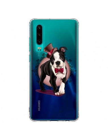 Coque Huawei P30 Chien Bulldog Dog Gentleman Noeud Papillon Chapeau Transparente - Maryline Cazenave