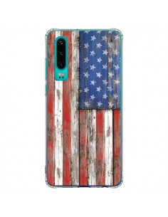 Coque Huawei P30 Drapeau USA Vintage Bois Wood -...