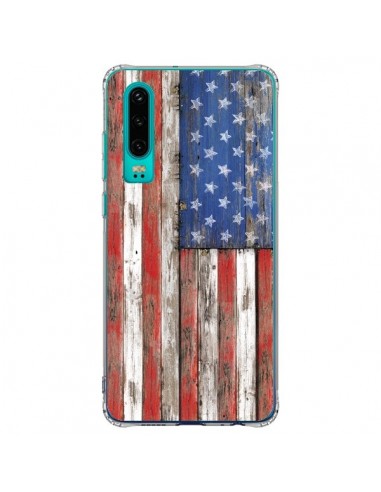 Coque Huawei P30 Drapeau USA Vintage Bois Wood - Maximilian San