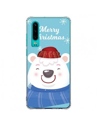 Coque Huawei P30 Ours Blanc de Noël Merry Christmas - Nico