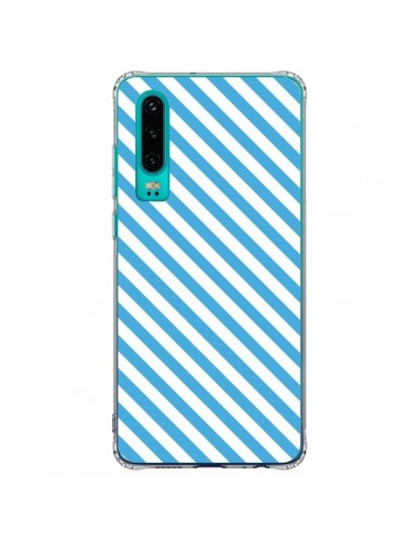 Coque Huawei P30 Bonbon Candy Bleue et Blanche Rayée - Nico