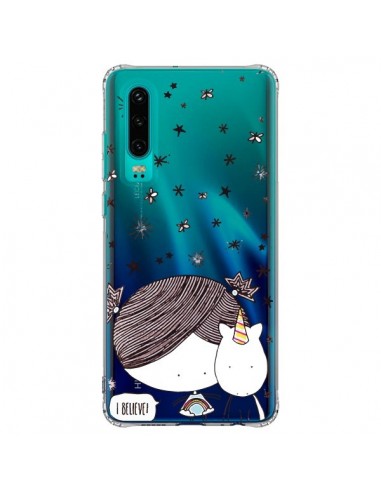 Coque Huawei P30 Petite Fille et Licorne I Believe Transparente - Nico