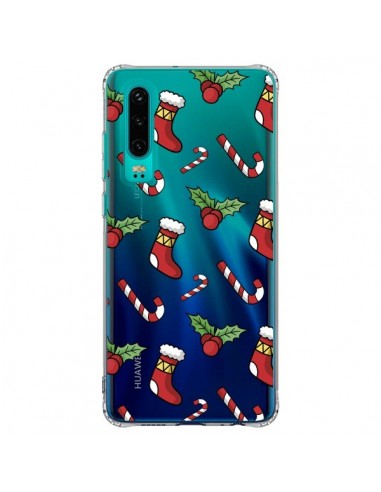 Coque Huawei P30 Chaussette Sucre d'Orge Houx de Noël transparente - Nico