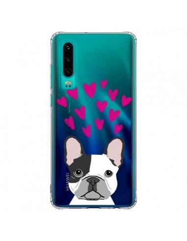 Coque Huawei P30 Bulldog Français Coeurs Chien Transparente - Pet Friendly