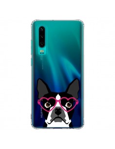Coque Huawei P30 Boston Terrier Lunettes Coeurs Chien...