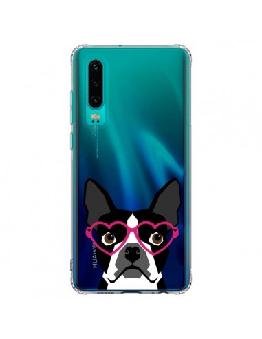 Coque Huawei P30 Boston Terrier Lunettes Coeurs Chien Transparente - Pet Friendly