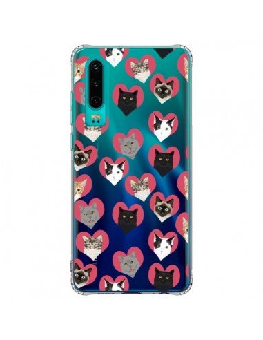 Coque Huawei P30 Chats Coeurs Transparente - Pet Friendly