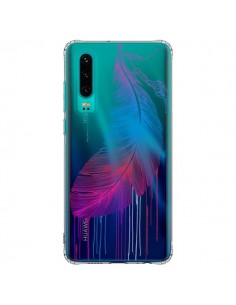 Coque Huawei P30 Plume Feather Arc en Ciel Transparente -...