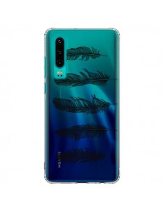 Coque Huawei P30 Plume Feather Noir Transparente - Rachel...