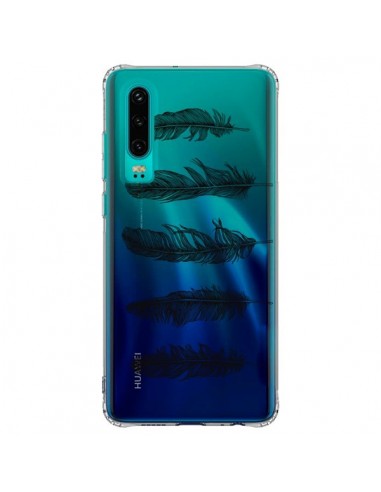 Coque Huawei P30 Plume Feather Noir Transparente - Rachel Caldwell