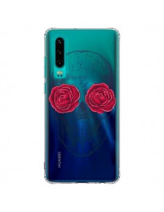 Coque Huawei P30 Tête de Mort Rose Fleurs Transparente -...