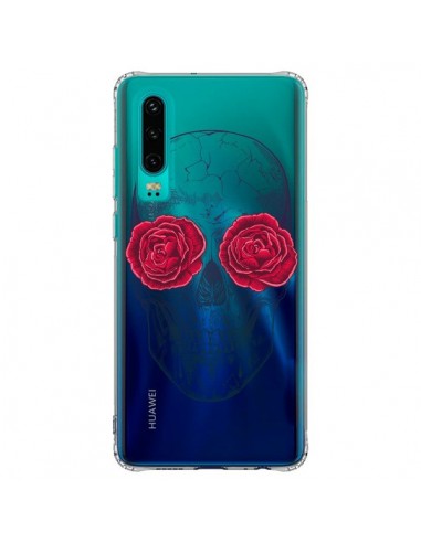 Coque Huawei P30 Tête de Mort Rose Fleurs Transparente - Rachel Caldwell