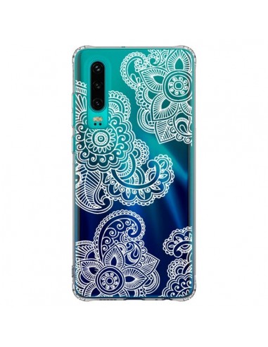 Coque Huawei P30 Lacey Paisley Mandala Blanc Fleur Transparente - Sylvia Cook