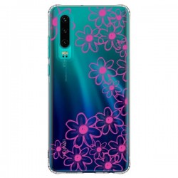 Coque Huawei P30 Pink Flowers Fleurs Roses Transparente -...