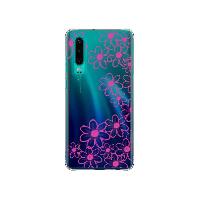 Coque Huawei P30 Pink Flowers Fleurs Roses Transparente - Sylvia Cook