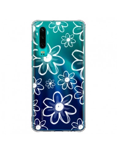 Coque Huawei P30 Mandala Blanc White Flower Transparente - Sylvia Cook