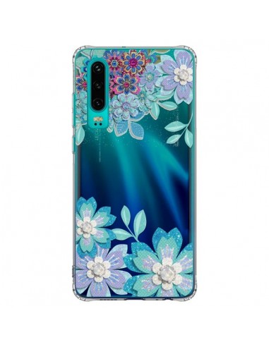 Coque Huawei P30 Winter Flower Bleu, Fleurs d'Hiver Transparente - Sylvia Cook