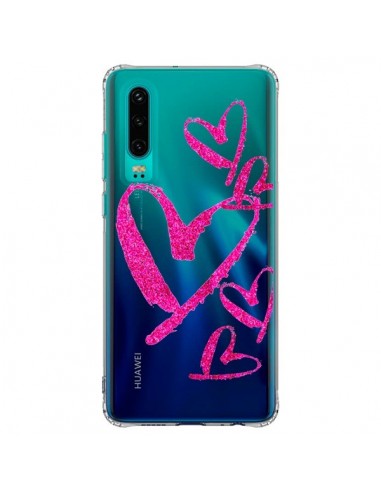 Coque Huawei P30 Pink Heart Coeur Rose Transparente - Sylvia Cook