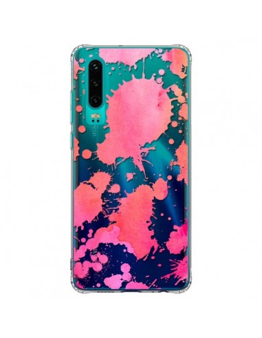 Coque Huawei P30 Watercolor Splash Taches Rose Orange Transparente - Sylvia Cook