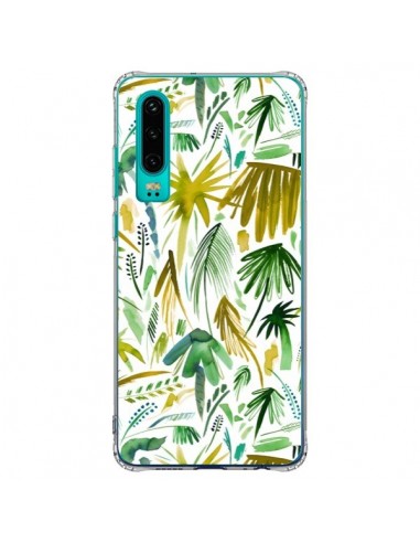 Coque Huawei P30 Brushstrokes Tropical Palms Green - Ninola Design