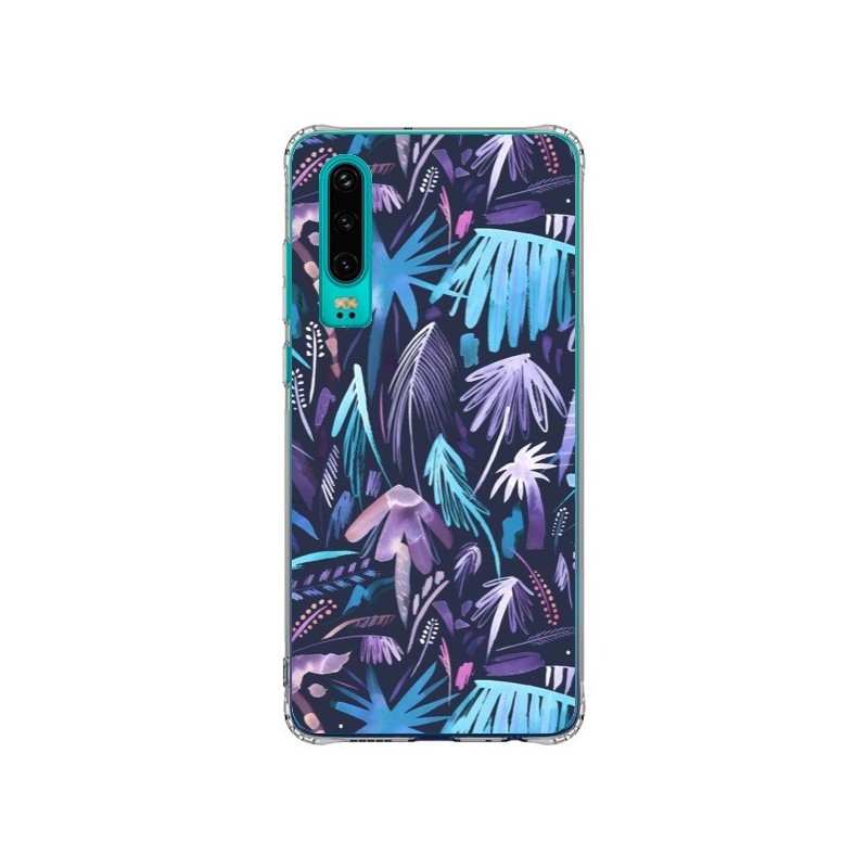 Coque Huawei P30 Brushstrokes Tropical Palms Navy - Ninola Design