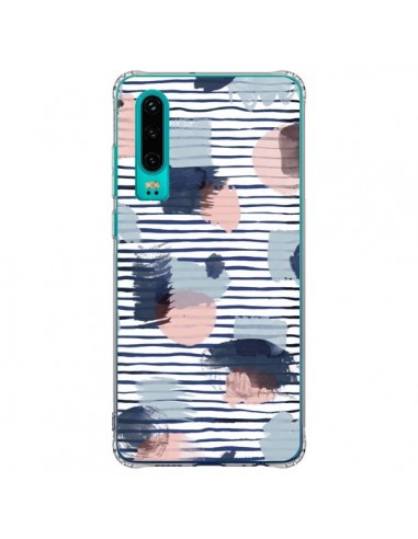 Coque Huawei P30 Watercolor Stains Stripes Navy - Ninola Design