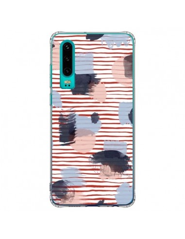 Coque Huawei P30 Watercolor Stains Stripes Red - Ninola Design