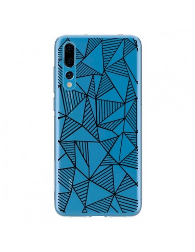 Coque Huawei P20 Pro Lignes Grilles Triangles Grid Abstract Noir Transparente - Project M