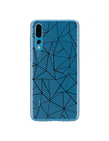 Coque Huawei P20 Pro Lignes Grilles Triangles Full Grid Abstract Noir Transparente - Project M