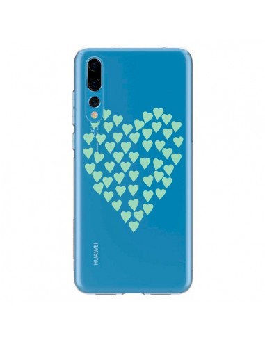 Coque Huawei P20 Pro Coeurs Heart Love Mint Bleu Vert Transparente - Project M