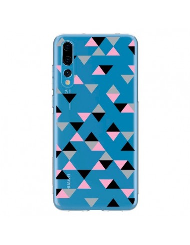 Coque Huawei P20 Pro Triangles Pink Rose Noir Transparente - Project M