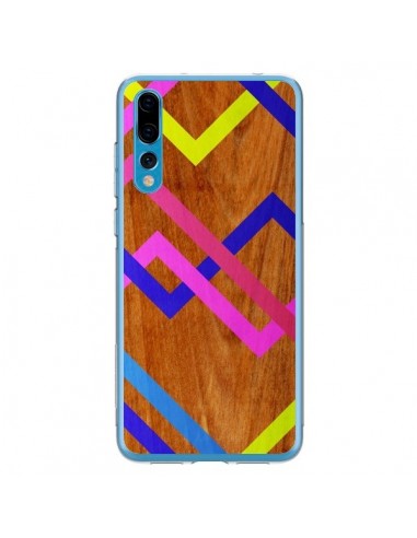 Coque Huawei P20 Pro Pink Yellow Wooden Bois Azteque Aztec Tribal - Jenny Mhairi