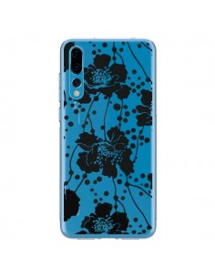 Coque Huawei P20 Pro Fleurs Noirs Flower Transparente -...