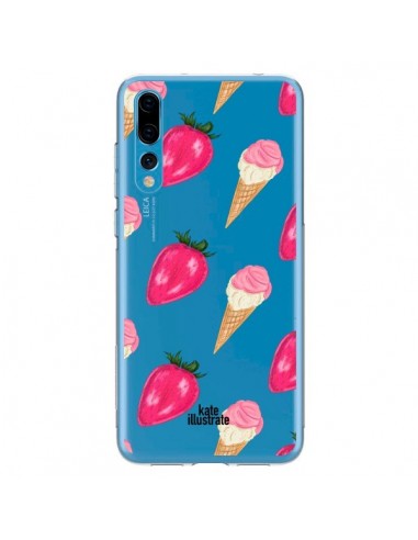 Coque Huawei P20 Pro Strawberry Ice Cream Fraise Glace Transparente - kateillustrate
